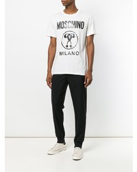 weißes bedrucktes T-Shirt mit einem Rundhalsausschnitt von Moschino