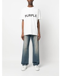 weißes bedrucktes T-Shirt mit einem Rundhalsausschnitt von purple brand