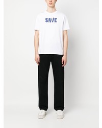 weißes bedrucktes T-Shirt mit einem Rundhalsausschnitt von Save The Duck