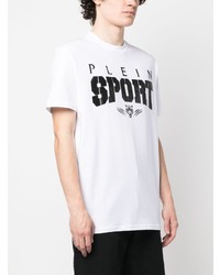 weißes bedrucktes T-Shirt mit einem Rundhalsausschnitt von Plein Sport