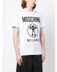 weißes bedrucktes T-Shirt mit einem Rundhalsausschnitt von Moschino