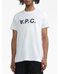 weißes bedrucktes T-Shirt mit einem Rundhalsausschnitt von A.P.C.