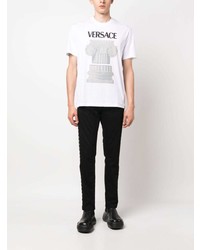 weißes bedrucktes T-Shirt mit einem Rundhalsausschnitt von Versace