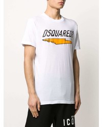 weißes bedrucktes T-Shirt mit einem Rundhalsausschnitt von DSQUARED2