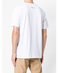 weißes bedrucktes T-Shirt mit einem Rundhalsausschnitt von Stone Island