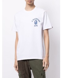 weißes bedrucktes T-Shirt mit einem Rundhalsausschnitt von A Bathing Ape