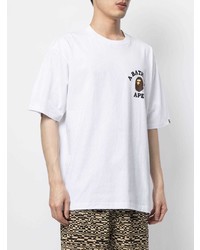 weißes bedrucktes T-Shirt mit einem Rundhalsausschnitt von A Bathing Ape