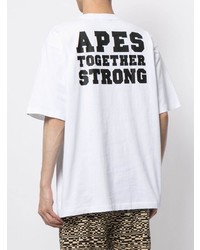 weißes bedrucktes T-Shirt mit einem Rundhalsausschnitt von A Bathing Ape