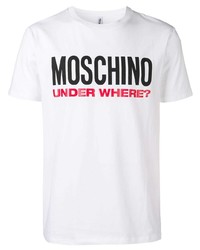 weißes bedrucktes T-Shirt mit einem Rundhalsausschnitt von Moschino