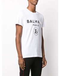 weißes bedrucktes T-Shirt mit einem Rundhalsausschnitt von Balmain