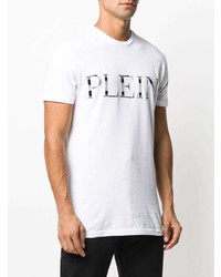 weißes bedrucktes T-Shirt mit einem Rundhalsausschnitt von Philipp Plein