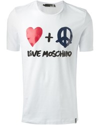 weißes bedrucktes T-Shirt mit einem Rundhalsausschnitt von Love Moschino