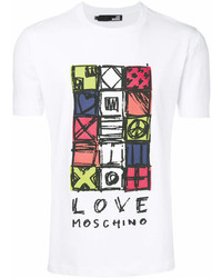 weißes bedrucktes T-Shirt mit einem Rundhalsausschnitt von Love Moschino