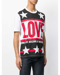 weißes bedrucktes T-Shirt mit einem Rundhalsausschnitt von Love Moschino