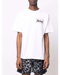 weißes bedrucktes T-Shirt mit einem Rundhalsausschnitt von Aries