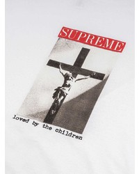 weißes bedrucktes T-Shirt mit einem Rundhalsausschnitt von Supreme