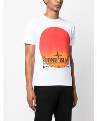 weißes bedrucktes T-Shirt mit einem Rundhalsausschnitt von Stone Island