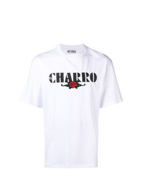 weißes bedrucktes T-Shirt mit einem Rundhalsausschnitt von M1992