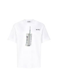 weißes bedrucktes T-Shirt mit einem Rundhalsausschnitt von M1992