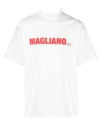 weißes bedrucktes T-Shirt mit einem Rundhalsausschnitt von Magliano