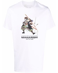 weißes bedrucktes T-Shirt mit einem Rundhalsausschnitt von Maharishi