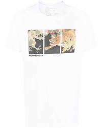 weißes bedrucktes T-Shirt mit einem Rundhalsausschnitt von Maharishi