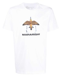 weißes bedrucktes T-Shirt mit einem Rundhalsausschnitt von Maharishi