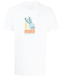 weißes bedrucktes T-Shirt mit einem Rundhalsausschnitt von Maharishi