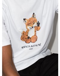 weißes bedrucktes T-Shirt mit einem Rundhalsausschnitt von MAISON KITSUNÉ