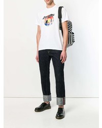 weißes bedrucktes T-Shirt mit einem Rundhalsausschnitt von MAISON KITSUNÉ