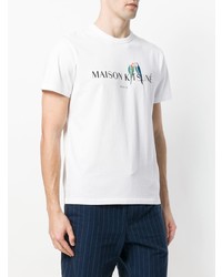 weißes bedrucktes T-Shirt mit einem Rundhalsausschnitt von MAISON KITSUNÉ