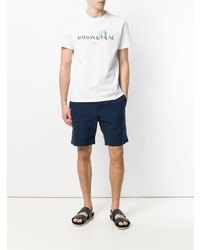 weißes bedrucktes T-Shirt mit einem Rundhalsausschnitt von MAISON KITSUNÉ