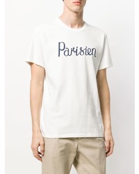 weißes bedrucktes T-Shirt mit einem Rundhalsausschnitt von MAISON KITSUNÉ