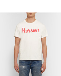 weißes bedrucktes T-Shirt mit einem Rundhalsausschnitt von MAISON KITSUNÉ