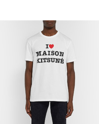 weißes bedrucktes T-Shirt mit einem Rundhalsausschnitt von MAISON KITSUNÉ