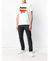 weißes bedrucktes T-Shirt mit einem Rundhalsausschnitt von MAISON KITSUNÉ