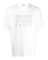 weißes bedrucktes T-Shirt mit einem Rundhalsausschnitt von MAISON KITSUNÉ