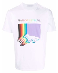 weißes bedrucktes T-Shirt mit einem Rundhalsausschnitt von MAISON KITSUNÉ