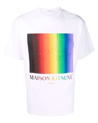 weißes bedrucktes T-Shirt mit einem Rundhalsausschnitt von MAISON KITSUNÉ