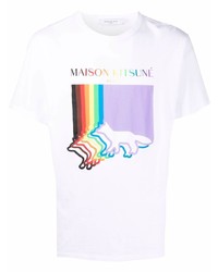 weißes bedrucktes T-Shirt mit einem Rundhalsausschnitt von MAISON KITSUNÉ