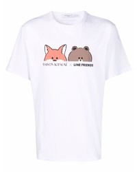 weißes bedrucktes T-Shirt mit einem Rundhalsausschnitt von MAISON KITSUNÉ