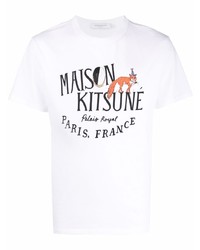 weißes bedrucktes T-Shirt mit einem Rundhalsausschnitt von MAISON KITSUNÉ