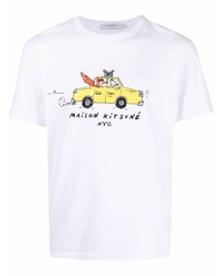 weißes bedrucktes T-Shirt mit einem Rundhalsausschnitt von MAISON KITSUNÉ