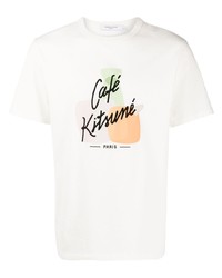 weißes bedrucktes T-Shirt mit einem Rundhalsausschnitt von MAISON KITSUNÉ