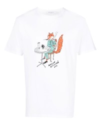 weißes bedrucktes T-Shirt mit einem Rundhalsausschnitt von MAISON KITSUNÉ