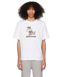 weißes bedrucktes T-Shirt mit einem Rundhalsausschnitt von MAISON KITSUNÉ