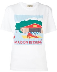 weißes bedrucktes T-Shirt mit einem Rundhalsausschnitt von MAISON KITSUNE