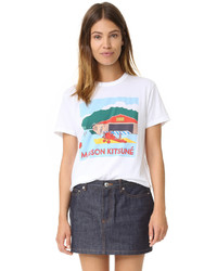 weißes bedrucktes T-Shirt mit einem Rundhalsausschnitt von MAISON KITSUNE