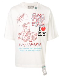 weißes bedrucktes T-Shirt mit einem Rundhalsausschnitt von Maison Mihara Yasuhiro