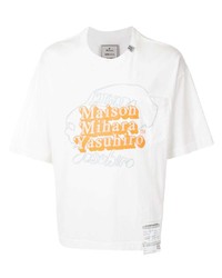 weißes bedrucktes T-Shirt mit einem Rundhalsausschnitt von Maison Mihara Yasuhiro